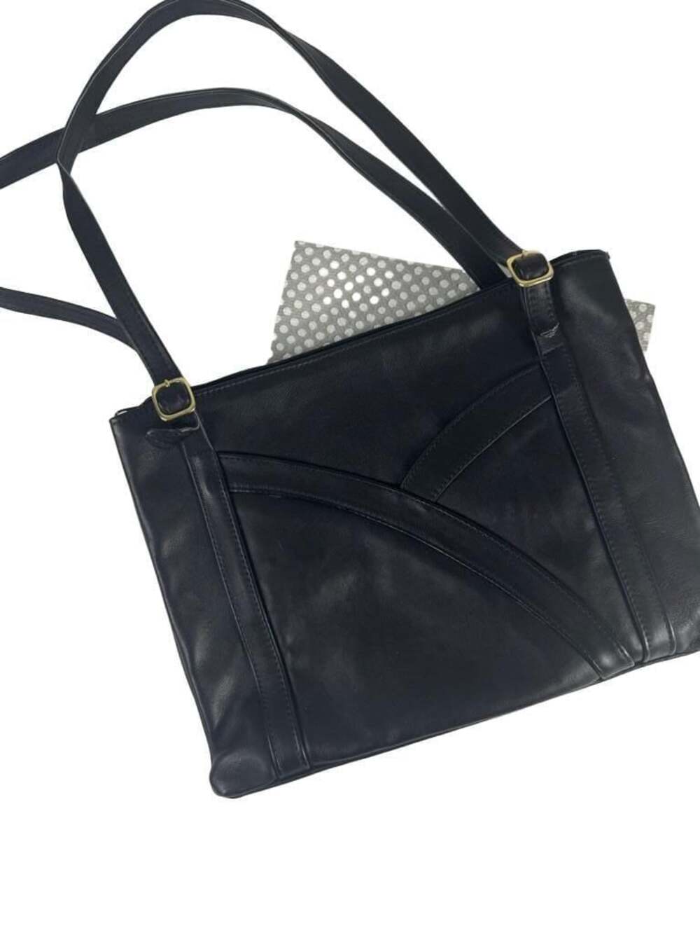 Vintage Handmade Black Leather Top Handle Bag Shoulder Bag Purse